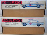 Nice AMBULANCE, Vintage Tin Litho Toy Car, Friction Powered, Siren & Moving Lights, Mint in box