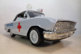 Nice AMBULANCE, Vintage Tin Litho Toy Car, Friction Powered, Siren & Moving Lights, Mint in box