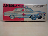 Nice AMBULANCE, Vintage Tin Litho Toy Car, Friction Powered, Siren & Moving Lights, Mint in box
