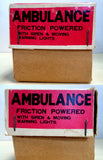 Nice AMBULANCE, Vintage Tin Litho Toy Car, Friction Powered, Siren & Moving Lights, Mint in box