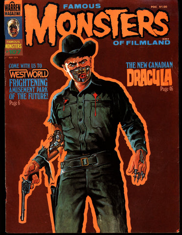 FAMOUS MONSTERS 107 West World Yul Brenner Frankenstein Dracula Bela Lugosi Boris Karloff Christopher Lee Hammer Universal Studios