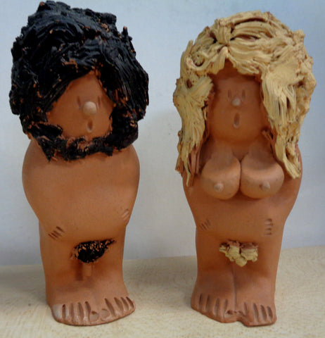 Adam and Eve, New Age,Hippie,Nudist,Nik Nak,Statuettes,Bisque,Unglazed Pottery,Terracotta and Paint,Anatomically Correct.Adult Novelty