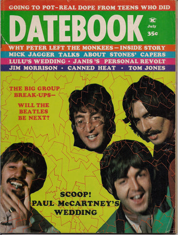 BEATLEmania! Rare DATEBOOK Magazine,July 1969,BEATLES Break-Up,Linda Eastman, Monkees,Jim Morrison,British Invasion,Rock and Roll Music