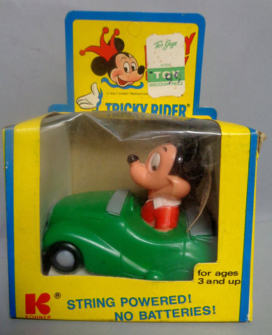 DISNEY TRICKY RIDER,Mickey Mouse,298, String Powered, Vintage Childs Toy, Walt Disney Productions,  Kohner Bros, Push & Pull