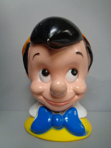 Walt Disney's PINOCCHIO, Bank, Vintage, Plastic Vinyl Figure, Walt Disney Productions,Play Pal Plastics, Animated Movie, Cartoon Character Child's Toy