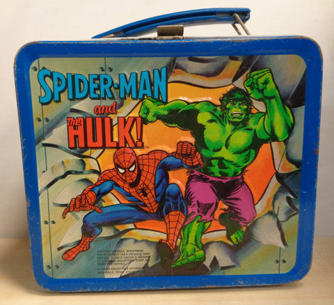 Marvel Comics, SUPER-HEROES,Vintage Metal Aladdin Lunchbox,1980,Jack Kirby, Steve Ditko, Characters, Captain America,Spider-man,Hulk,Avengers