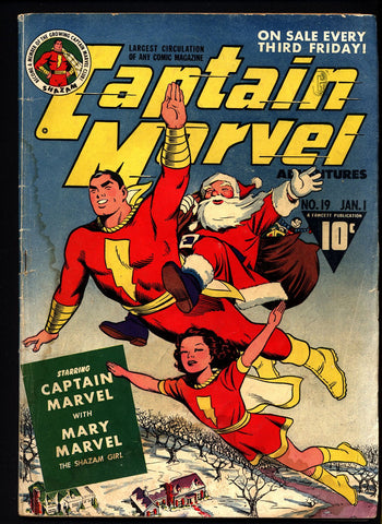 SHAZAM,Fawcett Comics, Golden Age, CAPTAIN MARVEL Adventures #19, C C Beck,Mary Marvel,Christmas Cover Art,National Periodical Publications