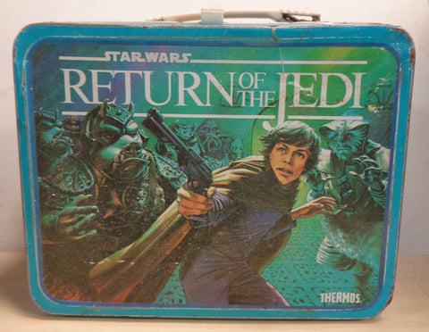 STAR WARS, Episode VI 6,Return of the Jedi,LucasFilm,Vintage Metal Thermos Lunchbox,1983,Luke Skywalker,Ewoks,Jaba the Hut,Lando Calrissian