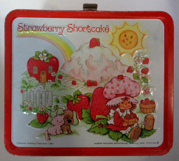 STRAWBERRY SHORTCAKE,Huckleberry Pie,Blueberry Muffin,Very Nice,Vintage Metal Lunchbox,1980,Aladdin, Cult TV Cartoon Doll Collectible