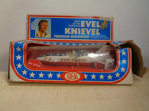 Vintage 1976 Ideal Toys, EVEL KNIEVEL, King of the Stuntmen,4 1/2 Inch Die Cast, Sky Cycle X-2, Snake River Canyon,Pop Biker Collectible