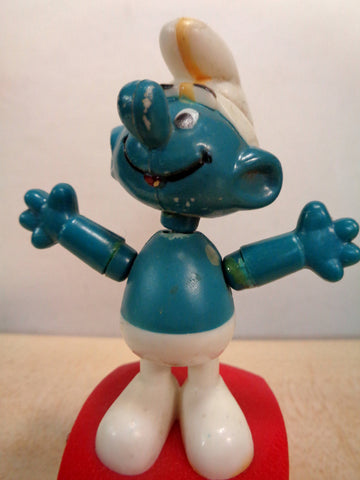 Vintage 70s,SMURF,Peyo,Push Up,Dancing Thumb Puppet, Plastic Toy,Helm,Wallace Berrie & Co,Hong Kong