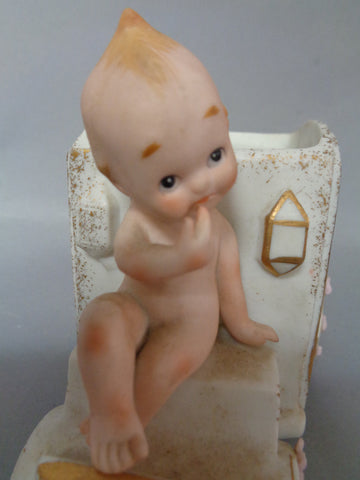 KEWPIE Doll, Vintage,Carriage Planter,KW2324B,Lefton,China,Hand Painted,bisque,Figurine,