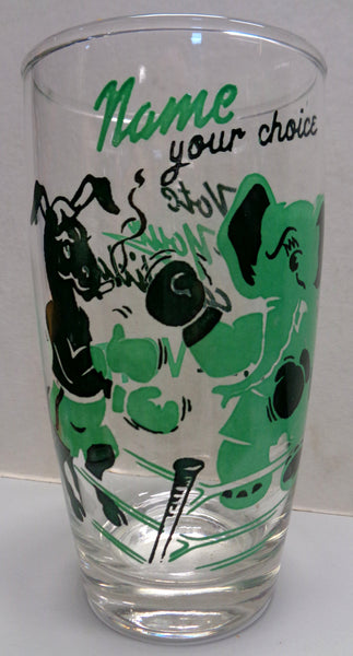 VOTE! GOP,Republican,Democrat,DNC,Green,Silk screen,Politics,Drinking Glass,Tumbler,1960s,Presidential Election,Political Party,