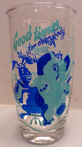 VOTE! GOP,Republican,Democrat,DNC,Blue,Silk screen,Politics,Drinking Glass,Tumbler,1960s,Presidential Election,Political Party,