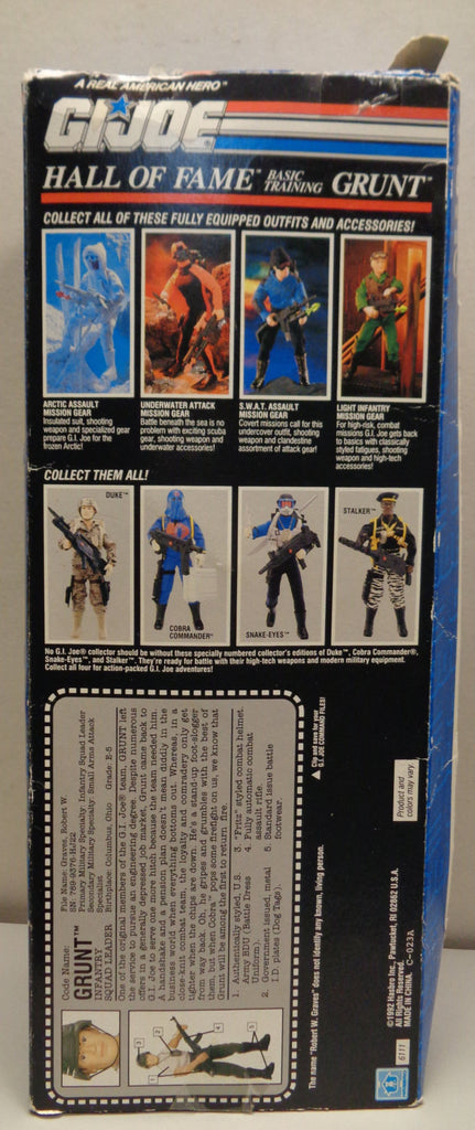 G I JOE,A Real American Hero,Hall Of Fame,Wave 2, Basic Training GRUNT 12  inch Action Figure,Vintage,1992, MINT in Good Box