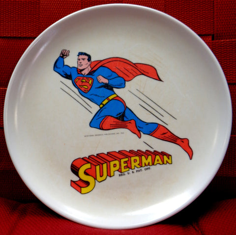 DC Comics SUPERMAN, 1966,Melmac Dinnerware,8" plate, Siegel & Joe Shuster,National Periodical Publications