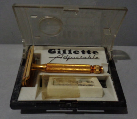 Vintage, Gold tone, Gillette Adjustable, Double Edge Safety Razor, Used, USA