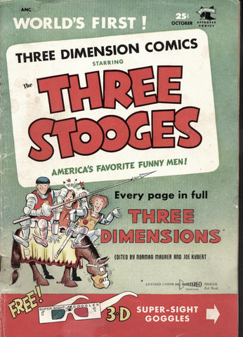 THREE STOOGES 3D #2, Three Dimension Comic,s October 1953, St. John, Joe Kubert, Norman Maurer, Moe Larry & Curly Howard