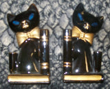 GROOVY small black cat porcelain BOOK ENDS Made in Japan Bedroom kitsch