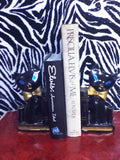 GROOVY small black cat porcelain BOOK ENDS Made in Japan Bedroom kitsch