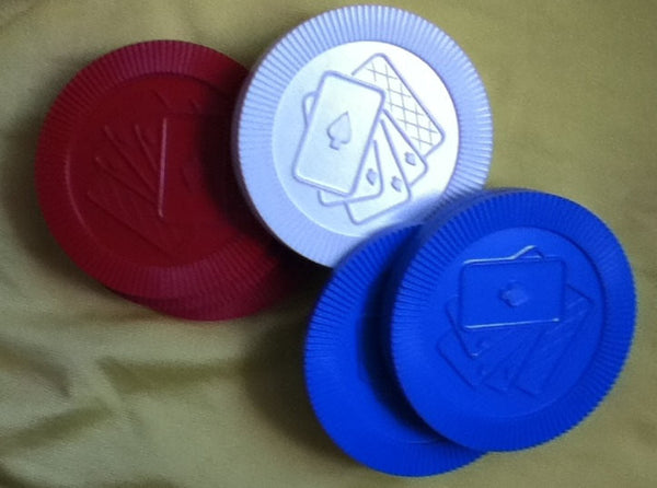 LARGE scale Red White and Blue Plastic Poker Chip COASTERS by DODIE'S Hole Card of Hollywood