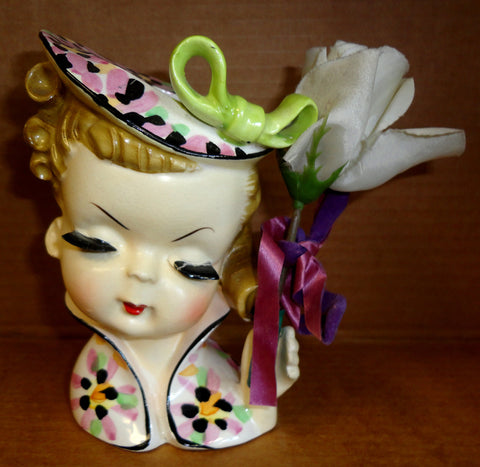 40s 50s Relco LADY Vintage Fashion porcelain Hand Painted HEAD VASE made in Japan