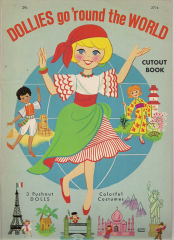 DOLLIES go 'round the World PROGRESSIVE Out Push Out Cut Out Paper Doll Book Fine Intact not cut