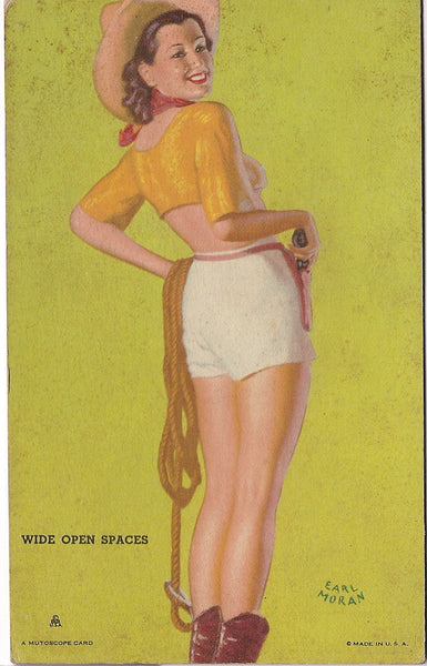 Original 1940s EARL MORAN Wide Open Spaces Girls with Guns MUTOSCOPE Arcade card "Hotcha Girls" series