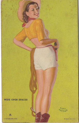 Original 1940s EARL MORAN Wide Open Spaces Girls with Guns MUTOSCOPE Arcade card "Hotcha Girls" series