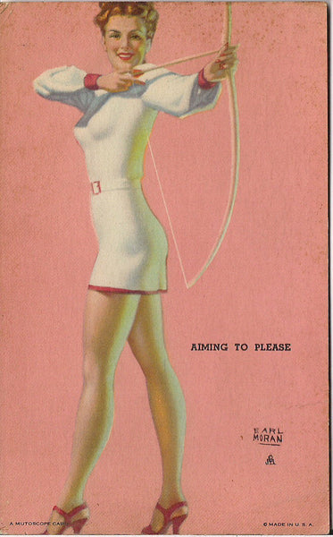 Rare Original 1940s EARL MORAN Aiming to Please MUTOSCOPE Arcade card Cheesecake Pinup series
