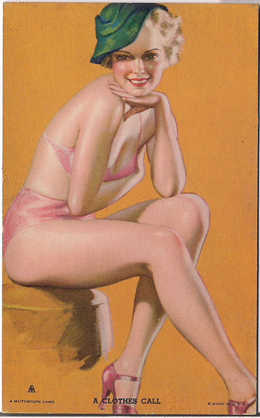 Rare Original 1940s EARL MORAN A Clothes Call MUTOSCOPE Arcade card Cheesecake Pinup series