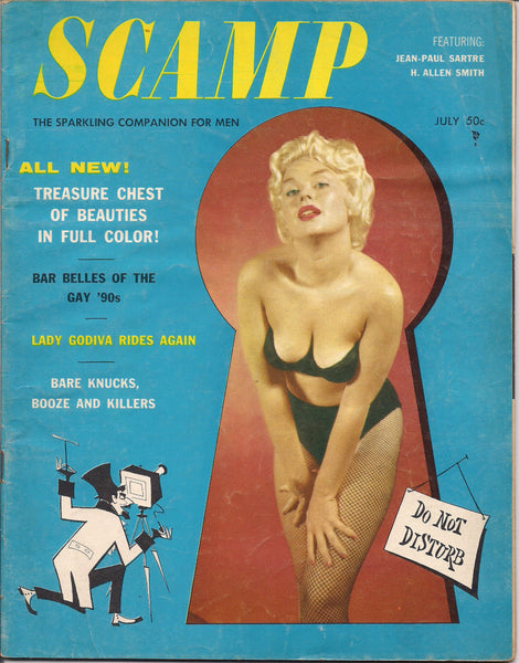 SCAMP BUNNY YEAGER July 1957 #2 Jean Paul Sartre H Allen Smith Moulin Rouge Bare Knuckle Boxing Lady Wrestling & Sports