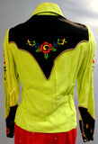 Spectacular Brilliant Lime Green ROCKABILLY Fifties Embroidered COWGIRL Top Western Shirt Small