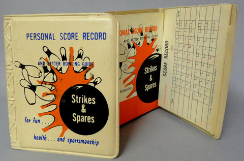 BOWLING 50's "Strikes & Spares" Personal Score Record +Illustrated Better Bowling Guide in Vinyl Notebook Case 1958 Standard Products