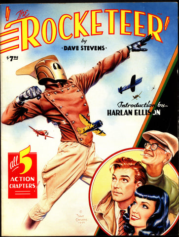 The ROCKETEER Dave Stevens Graphic Novel PinUp Betty Bettie Page WOW Splash page Harlan Ellison ROCKETMAN Nazi Spies World War 2 Action