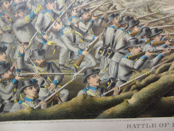 KURZ & ALLISON Original 1891 CHROMOLITHOGRAPH of the Civil War “Battle of Kenesaw Mountain” June 27th, 1864 General Sherman