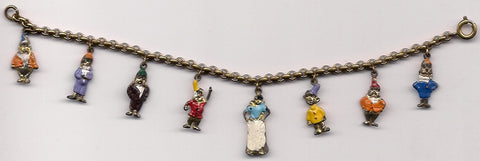 Walt DISNEY Snow White and the Seven Dwarfs SCARCE Complete Charm Bracelet Vintage Enamel 1930s-40s