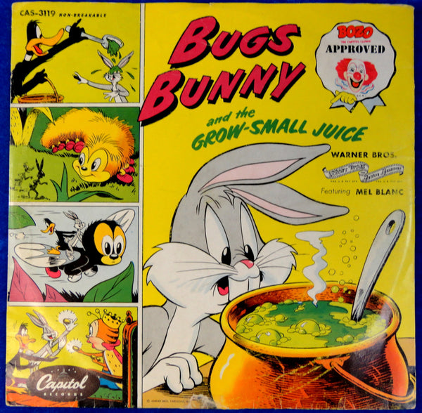 BUGS BUNNY and the Grow Small Juice Mel Blanc Looney Tunes Merrie Melody Bozo the Clown Approved Childrens Kids 78 RPM Capitol Records