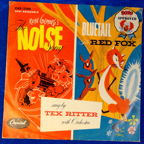 RUBE GOLDBERG's Noise Song by Tex Ritter + Bluetail the Red Fox 1951 Bozo the Clown Approved Childrens Kids 78 RPM Capitol Records