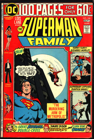 SUPERMAN Family #166 1974 Lois Lane BIZARRO Supergirl Jimmy Olsen Metropolis Daily Planet Jerry Siegel John Rosenberger Curt Swan Jim Mooney
