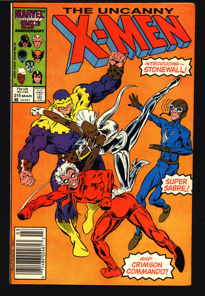 Uncanny X-MEN #215 Chris Claremont Alan Davis 1st Appearance Crimson Commando Super Sabre Stonewall Newstand