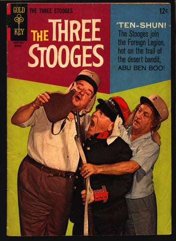 THREE STOOGES #27 Gold Key Comics TV Comedy #10005-603 Moe Howard, Larry Fine, Curly Joe, slapstick French Foreign Legion parody