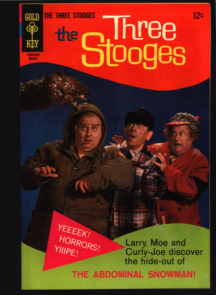 THREE STOOGES #38 Gold Key Comics TV Comedy #10005-803 Moe Howard, Larry Fine, Curly Joe, slapstick Abominable Snowman Monster parody