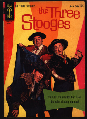 3 THREE STOOGES #14 Gold Key Comics TV Comedy #10005-310 Moe Howard, Larry Fine, Curly Joe, Matador Bullfighting Slapstick Parody