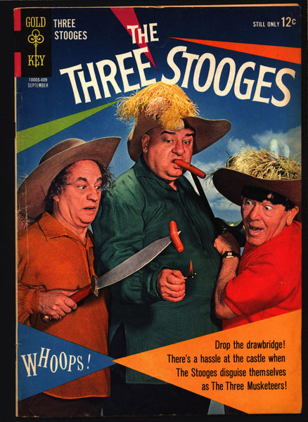 3 THREE STOOGES #19 Gold Key Comics TV Comedy #10005-409 Moe Howard, Larry Fine, Curly Joe, Three Musketeers Slapstick Parody