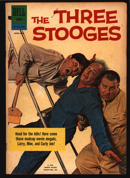 THREE STOOGES #9 1959 Dell Comics Four Color TV Comedy #01-827-208 Moe Howard, Larry Fine, Curly Joe, Classic screwball slapstick parody