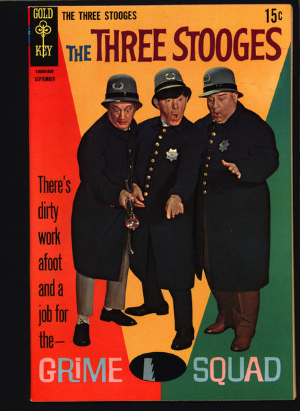 3 THREE STOOGES #40 Gold Key Comics TV Comedy #10005-809 Moe Howard, Larry Fine, Curly Joe, Cops Crime Caper Parody