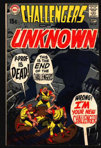 Challengers of the Unknown #69, Jack Kirby, Denny O’Neil, Jack Sparling, DC Comics, Ace Morgan, Rocky Davis, Red Ryan, Professor Hale, VG