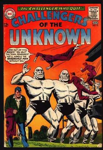 Challengers of the Unknown #41, Jack Kirby, Bob Brown, DC Comics, Ace Morgan, Rocky Davis, Red Ryan, Professor Hale 1965 VG