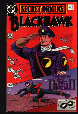 Secret Origins #45 DC Comics,Blackhawk, El Diablo,DC Comics,World War II,Military,Aviation,Cowboy,Western,Comic Book